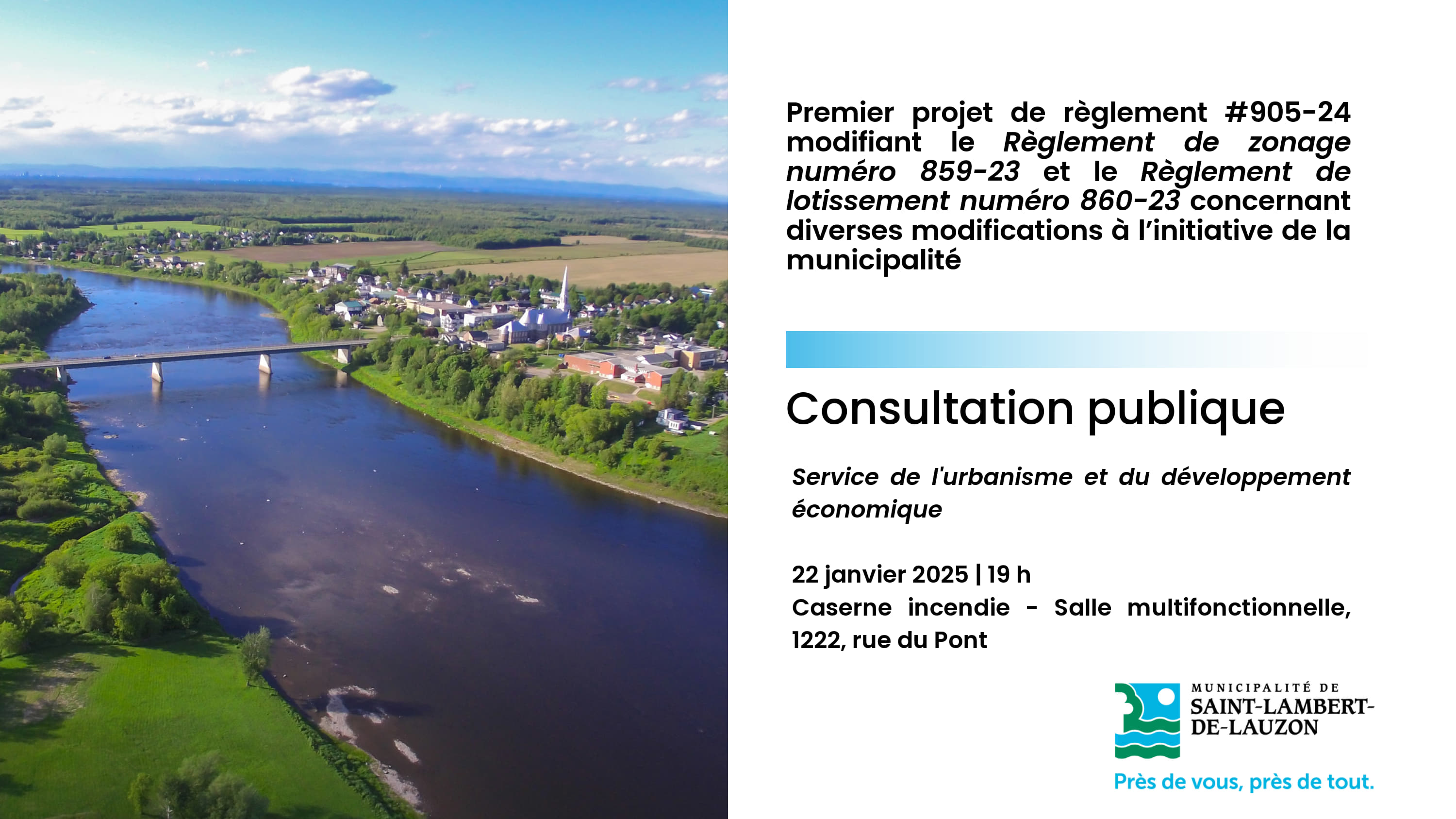 Consultation publique pour le premier projet de règlement #905-24 modifiant le Règlement de zonage #859-23 et le Règlement de lotissement #860-23