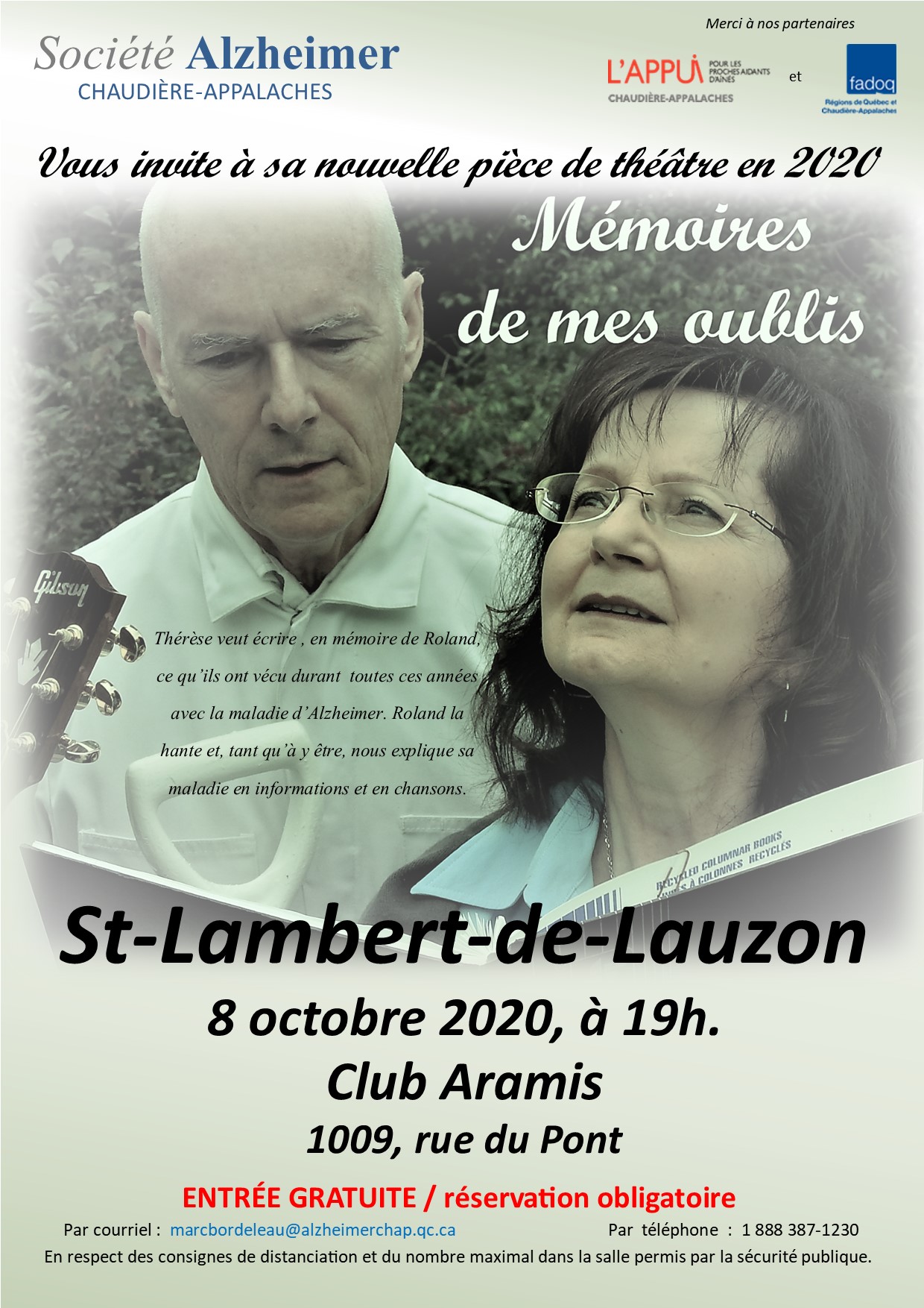 La pièce de théâtre « Mémoires de mes oublis » sera présentée à Saint-Lambert-de-Lauzon